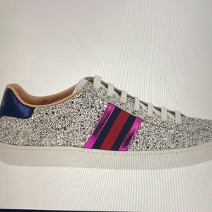 Gucci silver glitter leather ace sneakers